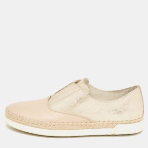 Tod's Beige/Gold Leather Espadrille Flat Size 36