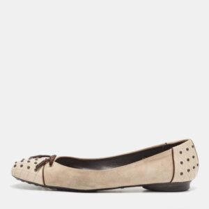 Tod's Two Tone Suede and Studded Leather Bow Ballet Flats Size 39