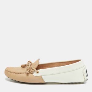 Tod's Brown/White Patent and Nubuck Slip On Loafers Size 37.5