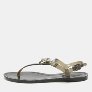 Tod's Black Rubber Slingback Thong Flats Size 37