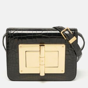 Tom Ford Black Shine Alligator Small Natalia Crossbody Bag