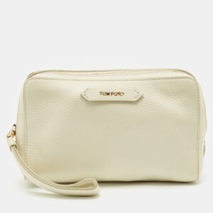 Tom Ford Off White Leather Wristlet Pouch