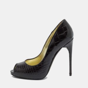 Tom Ford Brown Croc Embossed Leather Peep Toe Pumps Size 37