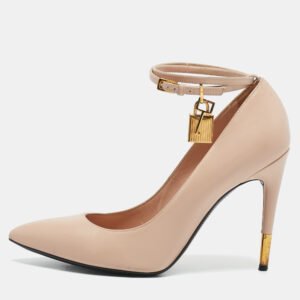 Tom Ford Beige Leather Padlock Ankle Wrap Pumps Size 40.5