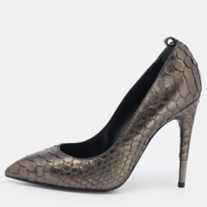 Tom Ford Metallic Grey Python Leather Pointed Toe Pumps Size 35