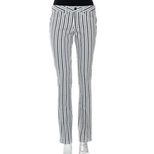Tory Burch White & Blue Striped Denim Marlien Leggings M