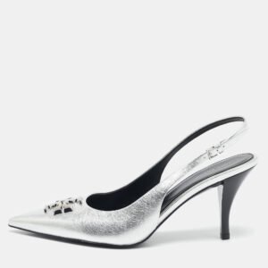 luxury-women-tory-burch-new-shoes-p1144325-009 Tory Burch Silver Leather Eleanor Slingback Pumps Size 39