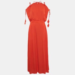 Tory Burch Orange Chiffon Strap Tie-Up Detail Evaline Maxi Dress M