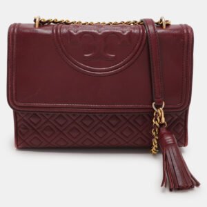 luxury-women-tory-burch-used-handbags-p1087728-016 Tory Burch Burgundy Quilted Leather Fleming Shoulder Bag