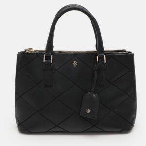 Tory Burch Black Wild Stitch Leather Robinson Double Zip Tote