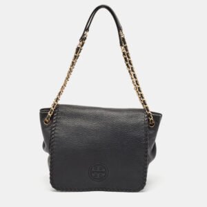 luxury-women-tory-burch-used-handbags-p1113065-014 Tory Burch Black Braided Leather Marion Flap Shoulder Bag