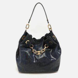 Tory Burch Black Python Embossed Leather Hobo