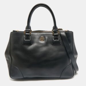Tory Burch Black Leather Large Robinson Double Zip Tote