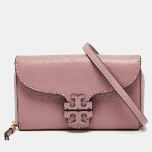 Tory Burch Pink Leather Mcgraw Wallet On Strap