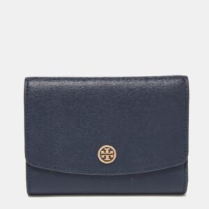 Tory Burch Blue Leather Robinson Flap Trifold Wallet
