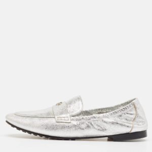 Tory Burch Silver Leather Ballet Loafers Size 38.5