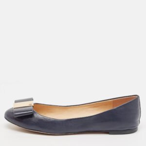 Tory Burch Navy Blue Leather Bow Chase Ballet Flats Size 40.5