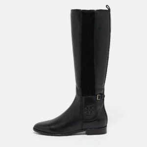Tory Burch Black Leather Knee Length Boots Size 38.5