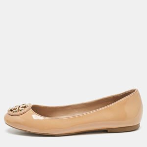 Tory Burch Beige Patent Leather Claire Ballet Flats Size 37