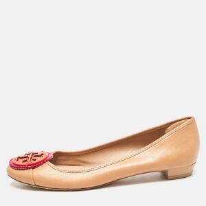 Tory Burch Brown Leather Reva Pebbled Ballet Flats Size 39