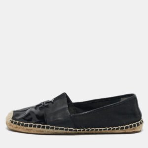 Tory Burch Black Canvas and Leather Ines Espadrille Flats Size 39