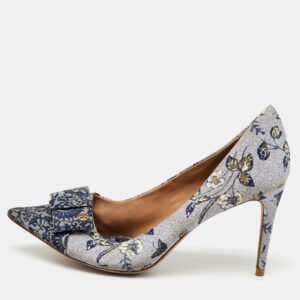 luxury-women-tory-burch-used-shoes-p1138363-002 Tory Burch Multicolor Printed Fabric Bow Pointed Toe Pumps Size 41
