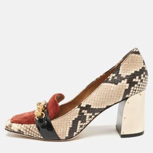 luxury-women-tory-burch-used-shoes-p1145529-010 Tory Burch Brown/Beige Snakeskin Embossed Leather and Velvet Jessa Pumps Size 37