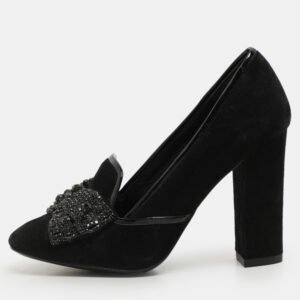 Tory Burch Black Suede Carissa Bow Embellished Pumps Size 36