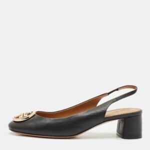 Tory Burch Black Leather Benton Block Heel Slingback Pumps Size 38