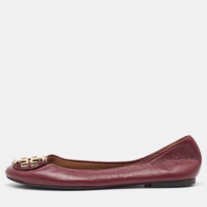 Tory Burch Dark Red Leather Reva Ballet Flats Size 36