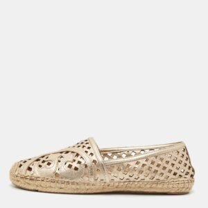 Tory Burch Gold Leather Laser Cut Espadrille Flats Size 40