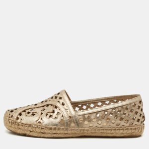 Tory Burch Gold Perforated Leather Espadrille Flats Size 36.5