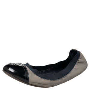 Tory Burch Grey/Blue Leather And Elastic Gabby Scrunch Ballet Flats Size 38.5
