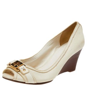 Tory Burch Cream Leather Peep Toe Pumps Size 37.5