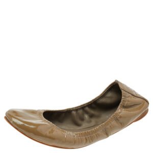 Tory Burch Olive Green Patent Leather Scrunch Ballet Flats Size 38