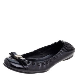 Tory Burch Black Leather Cap Toe Scrunch Ballet Flats Size 36