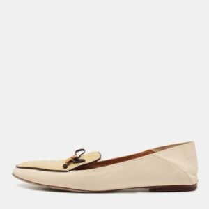 Tory Burch Beige/Cream Leather and Ostrich Embossed Charm Loafers Size 40