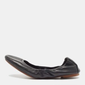 Tory Burch Black Leather Scrunch Ballet Flats Size 38.5