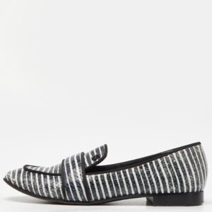 Tory Burch Blue/White Stripe Snakeskin Embossed Leather Smoking Slippers Size 38