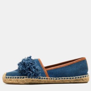 Tory Burch Blue Denim Shaw Espadrille Flats Size 38