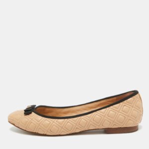 Tory Burch Beige Quilted Leather Marion Ballet Flats Size 39.5