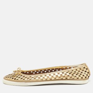 Tory Burch Gold Leather Cut Out Bow Ballet Flats Size 40.5