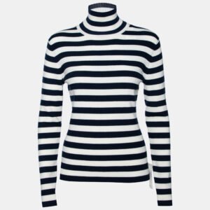 Tory Sport Navy Blue & White Striped Wool Long Sleeve Jumper M