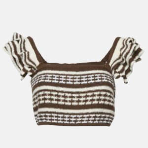 Tularosa Brown Cotton Knit Ruffle Sleeve Crop Top M