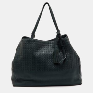 TUMI Dark Green Leather Shopper Tote