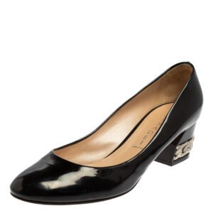 Casadei Black Patent Leather Block Heel  Pumps Size 39