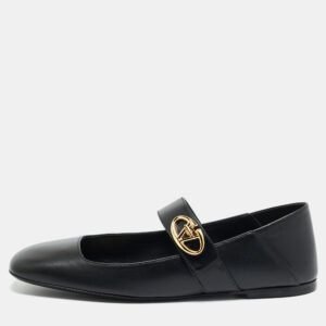 Valentino Black Leather VLogo Mary Jane Ballet Flats Size 38.5