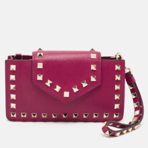 Valentino Magenta Leather Rockstud Phone Case Pouch
