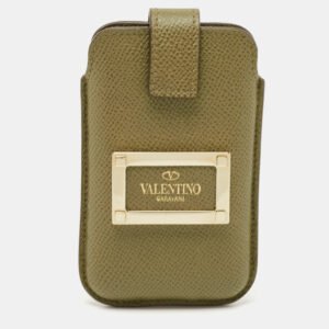 Valentino Green Grained Leather Phone Case