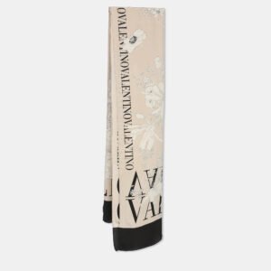 Valentino Beige Floral Print Silk Scarf